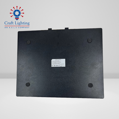 A black metal plate with a white sticker on it, showcasing an A3 LIGHT BOARD.